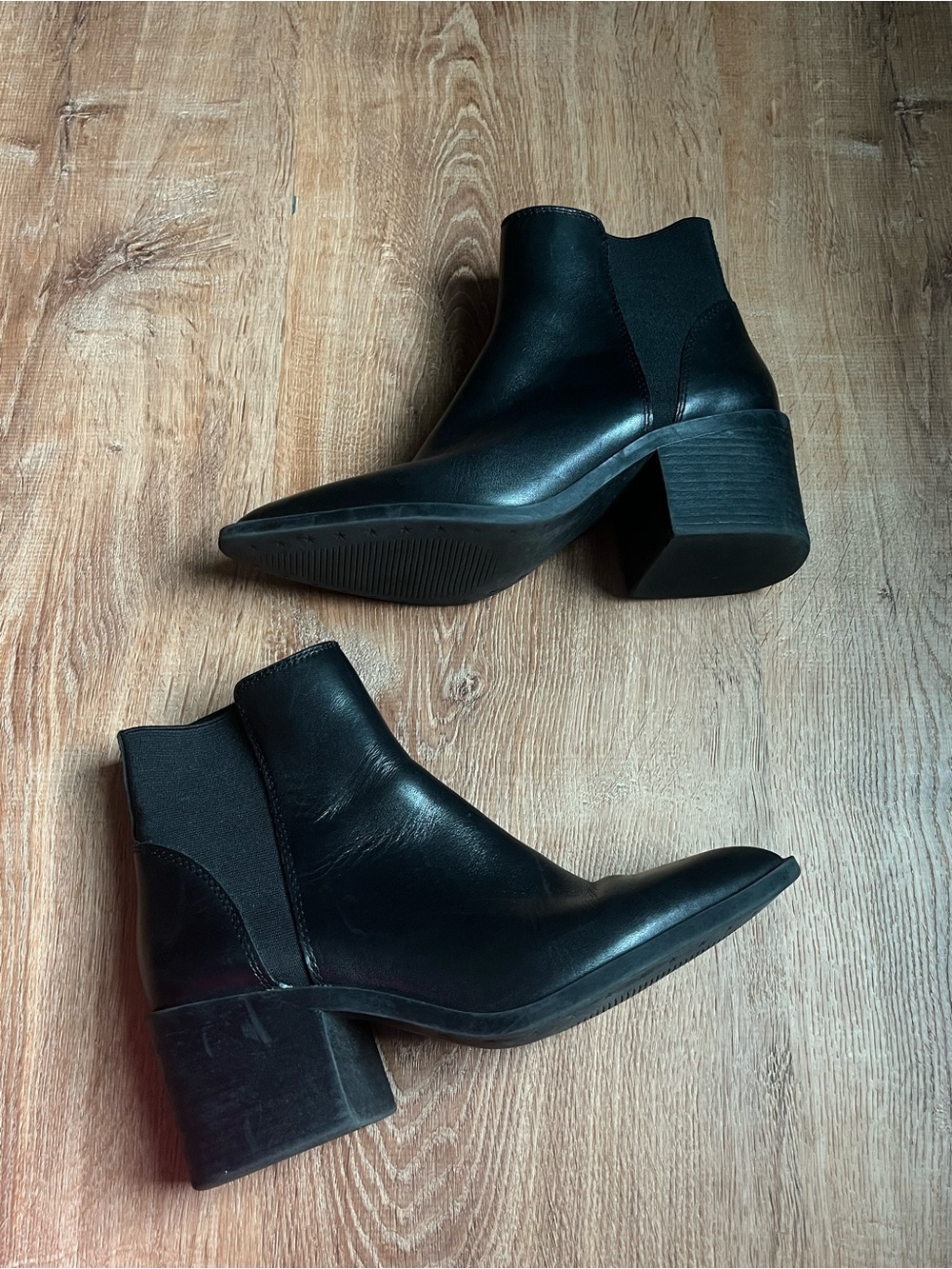 Steve Madden Black Leather Chelsea Booties with Block Heel